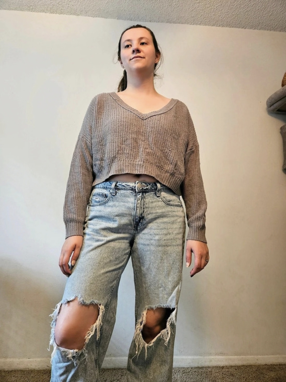 Wild Fable V-Neck Knit Sweater in Grey Size XL
